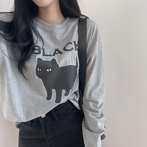 블랙캣 긴소매 라운드 티셔츠